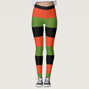 Black Orange & Green Striped Halloween Leggings