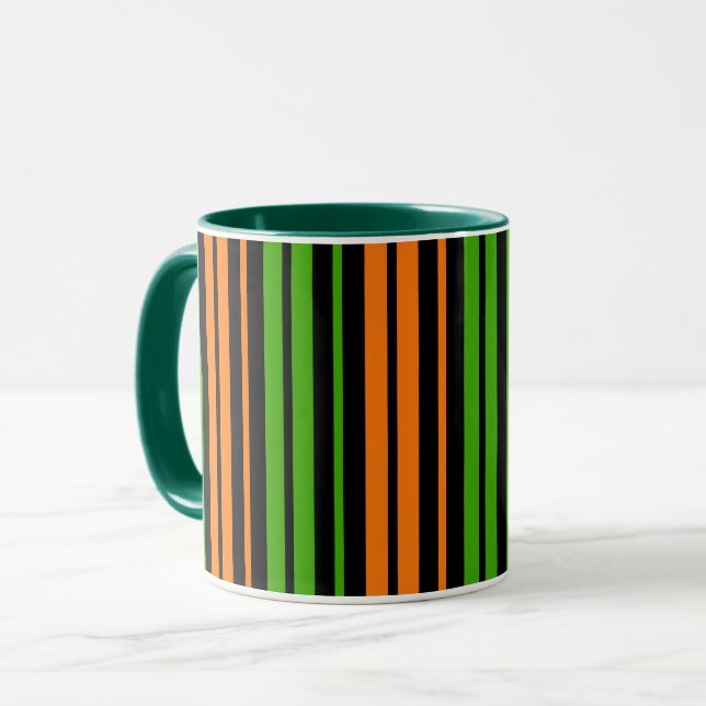 Black Orange Green Vertical Stripes Design   Mug (Front Left)