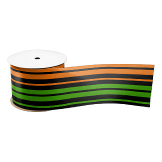Black Orange Green Vertical Stripes Design Satin Ribbon