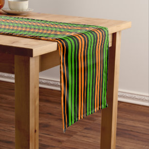 Black Orange Green Vertical Stripes Design Short Table Runner