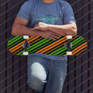 Black Orange Green Vertical Stripes Design Skateboard