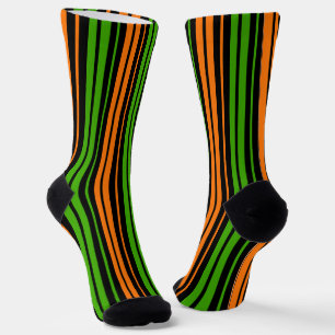 Black Orange Green Vertical Stripes Design Socks