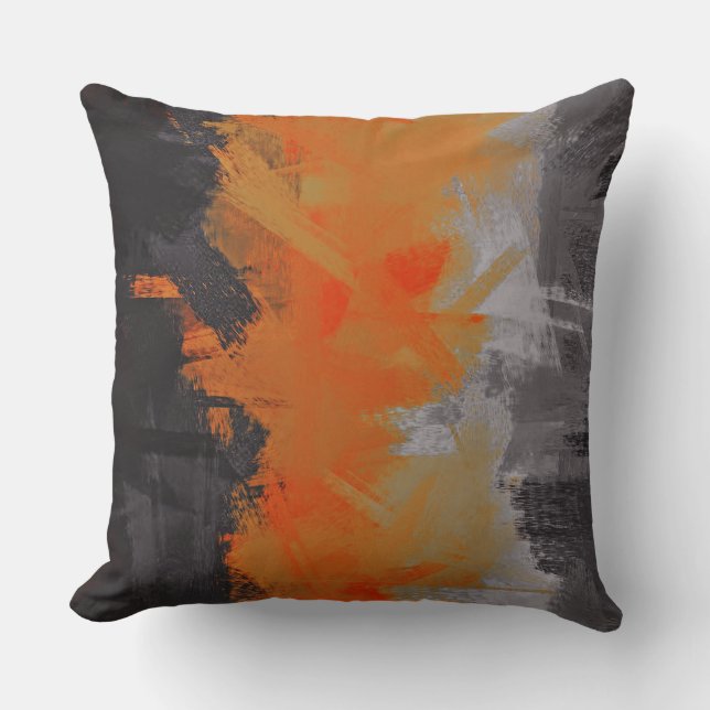 Black Orange Grey Abstract Painting Cushion (Front)