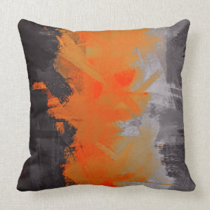 Black Orange Grey Abstract Painting Cushion
