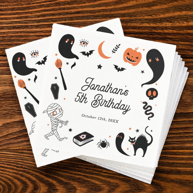 Black Orange Halloween Birthday Party Kids Napkin (Creator Uploaded)