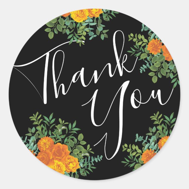 Black & Orange Halloween Gothic Wedding Collection Classic Round Sticker (Front)