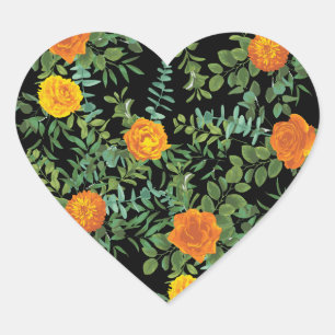 Black & Orange Halloween Gothic Wedding Collection Heart Sticker