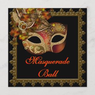Black Orange Halloween Masquerade Party Invitation