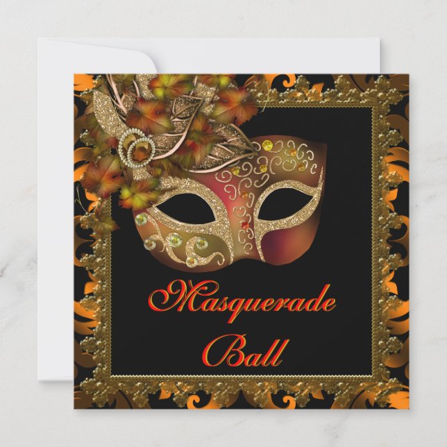 Black Orange Halloween Masquerade Party Invitation (Front)
