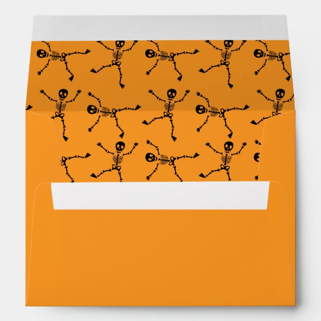 Black & Orange Hand Drawn Skeleton Happy Halloween Envelope (Back (Bottom))