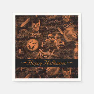 Black & Orange Haunted Halloween Napkin