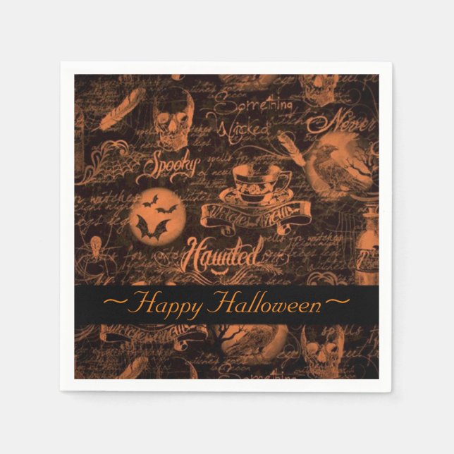 Black & Orange Haunted Halloween Napkin (Front)