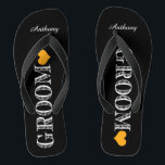 Black/Orange Heart Groom's Thongs<br><div class="desc">Fun,  custom wedding flip flops</div>