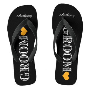 Black/Orange Heart Groom's Thongs