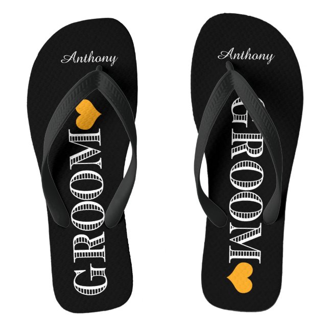 Black/Orange Heart Groom's Thongs (Footbed)