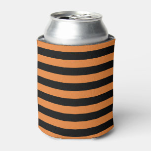 Black & Orange Horizontal Halloween Stripes Can Cooler