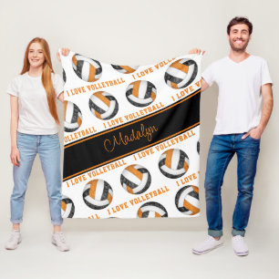 black orange I love volleyball text pattern Fleece Blanket