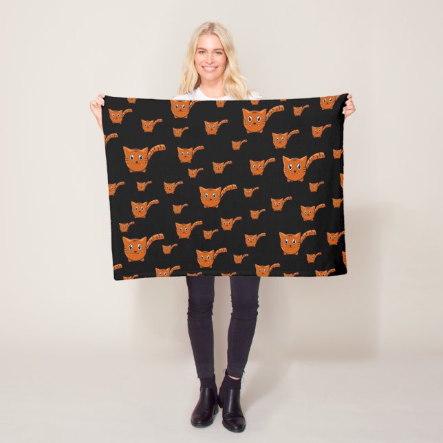 Black & Orange  Kitty Pattern Fleece Blanket (In Situ)