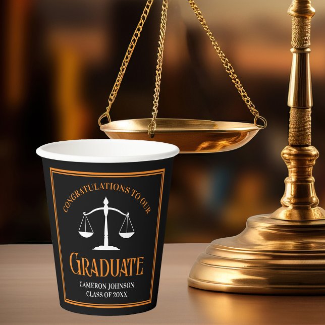 Black Orange Law School Custom Graduation Party Paper Cups (Creator Uploaded)