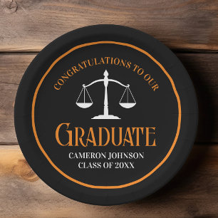Black Orange Law School Custom Graduation Party Paper Plate