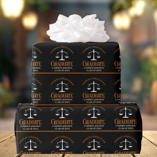 Black Orange Law School Custom Graduation Party Wrapping Paper (Creator Uploaded)