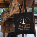 Black Orange Law School Graduate Personalised Tote Bag<br><div class="desc">This modern personalised black and orange custom law school graduation keepsake tote bag features classy typography for a class of 2024 graduate. Customise with your graduating year under the white scales of justice for a commemorative personalised lawyer or attorney gift.</div>