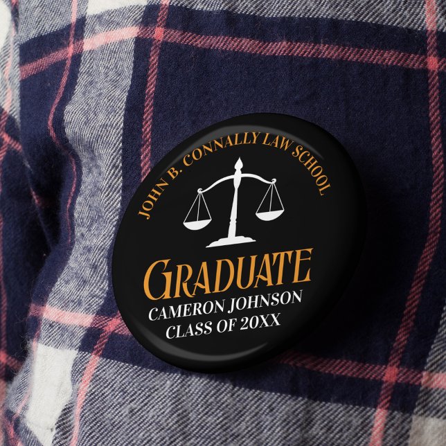 Black Orange Law School Graduation Keepsake 6 Cm Round Badge (Creator Uploaded)
