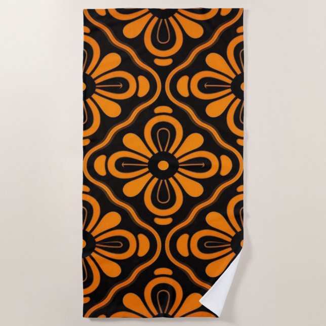 Black Orange magic pattern Beach Towel (Front)