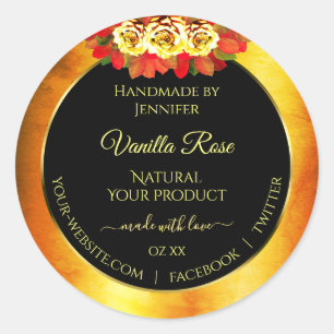 Black Orange Marble Product Labels Blooming Roses