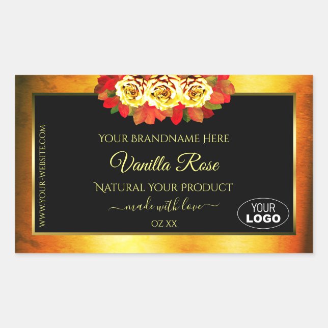 Black Orange Marble Product Labels Roses with Logo (Front)