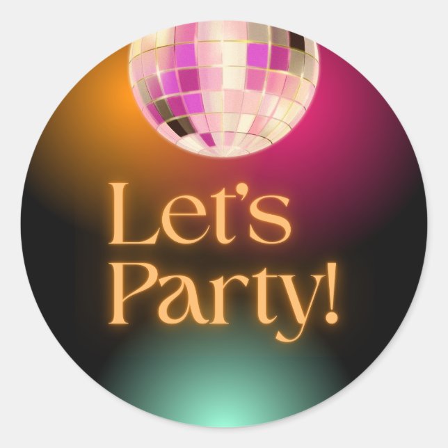 Black Orange Neon Let's Party  Classic Round Sticker (Front)