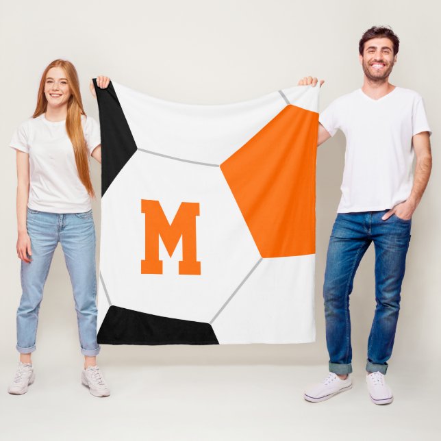 black orange or your custom team colours soccer fleece blanket (In Situ)