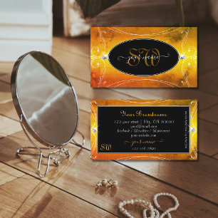 Black Orange Ornate Sparkling Diamonds Initials Business Card