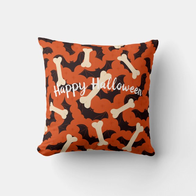 Black Orange Pattern Halloween Home Bedroom Decor Cushion (Front)