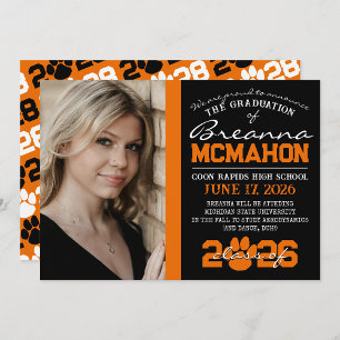 Black & Orange Paw Print Graduation Announcement