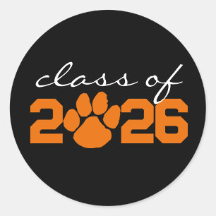 Black & Orange Paw Print Graduation Stickers