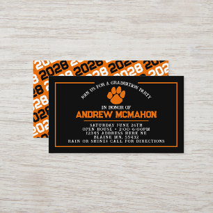 Black & Orange Pawprint Mini Graduation Invites