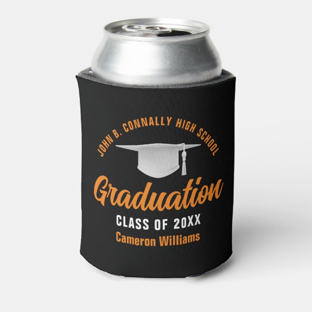 Black Orange Personalised Graduation Party Can Cooler (Can Back)