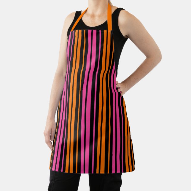 Black Orange Pink Vertical Stripes Design   Apron (Insitu)