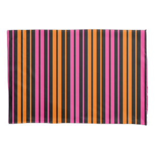 Black Orange Pink Vertical Stripes Design Pillowcase