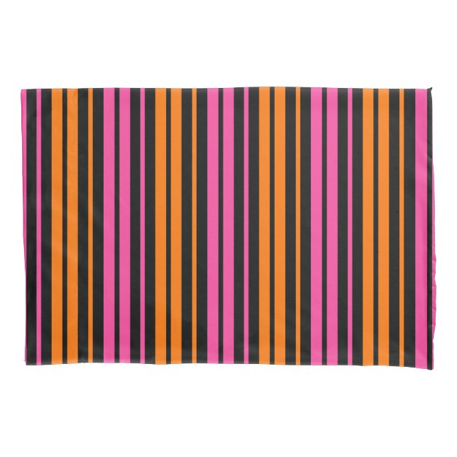 Black Orange Pink Vertical Stripes Design   Pillowcase (Front)