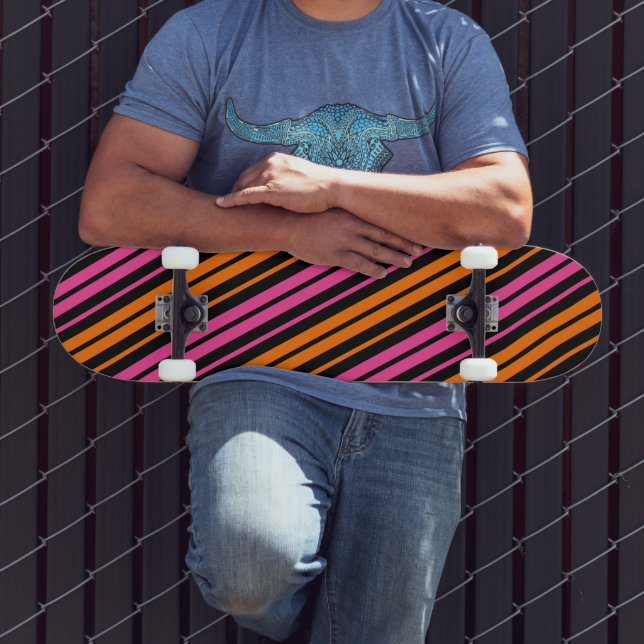 Black Orange Pink Vertical Stripes Design   Skateboard (Outdoor 3)