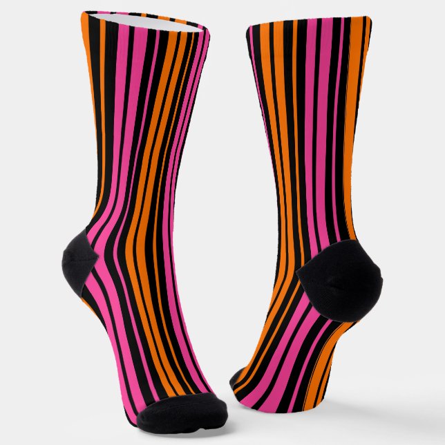 Black Orange Pink Vertical Stripes Design   Socks (Angled)