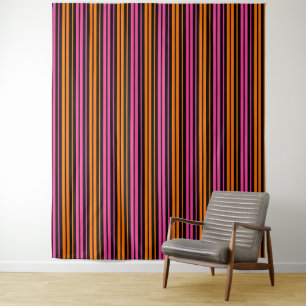 Black Orange Pink Vertical Stripes Design Tapestry