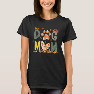 Black Orange Plaid Dog Mum Paw print Halloween Fal T-Shirt