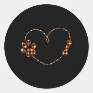 Black Orange Plaid Dog Paw Heart Bone Halloween Classic Round Sticker
