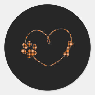 Black Orange Plaid Dog Paw Heart Bone Halloween Classic Round Sticker
