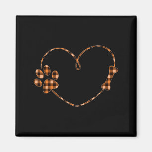 Black Orange Plaid Dog Paw Heart Bone Halloween Magnet
