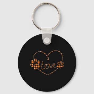 Black Orange Plaid Dog Paw Heart Love Halloween Key Ring