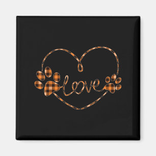 Black Orange Plaid Dog Paw Heart Love Halloween Magnet